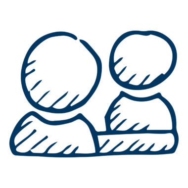 a very basic sketch drawing of two human figures with no features on two sides of a table.